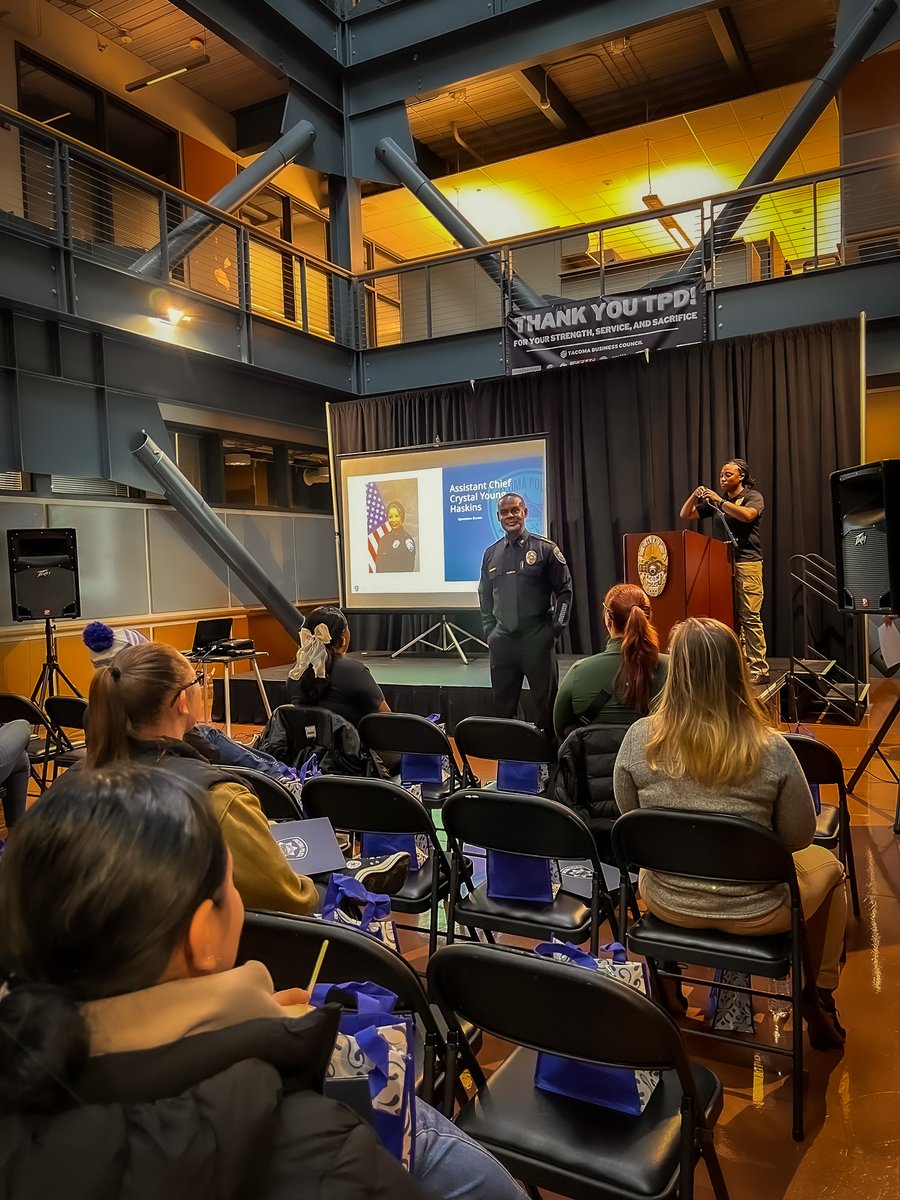 TacomaPD's tweet photo. Saturday, we hosted a Women in Policing event! Thank you to Starbucks for keeping everyone caffeinated. A special shoutout to retired TPD Detective &amp; author Lindsey Wade for her inspiring presentation on her career journey and accomplishments. #tacomapd  #gritcitycops #inmydna https://t.co/g84V2sqKla