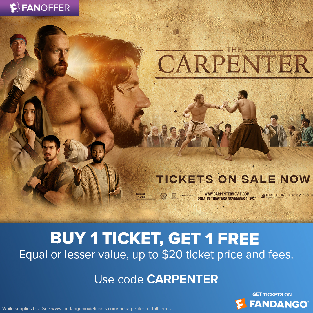 CarpenterMovie's tweet photo. What's better than seeing The Carpenter when it opens November 1st? Bringing someone with you for FREE! For a very limited time only, tickets are buy one get one free for The Carpenter on Fandango. Use code CARPENTER, and we'll see you on Nov 1st.  🎟️🎟️: https://t.co/RAIgUMJFJO https://t.co/36cN065yd8