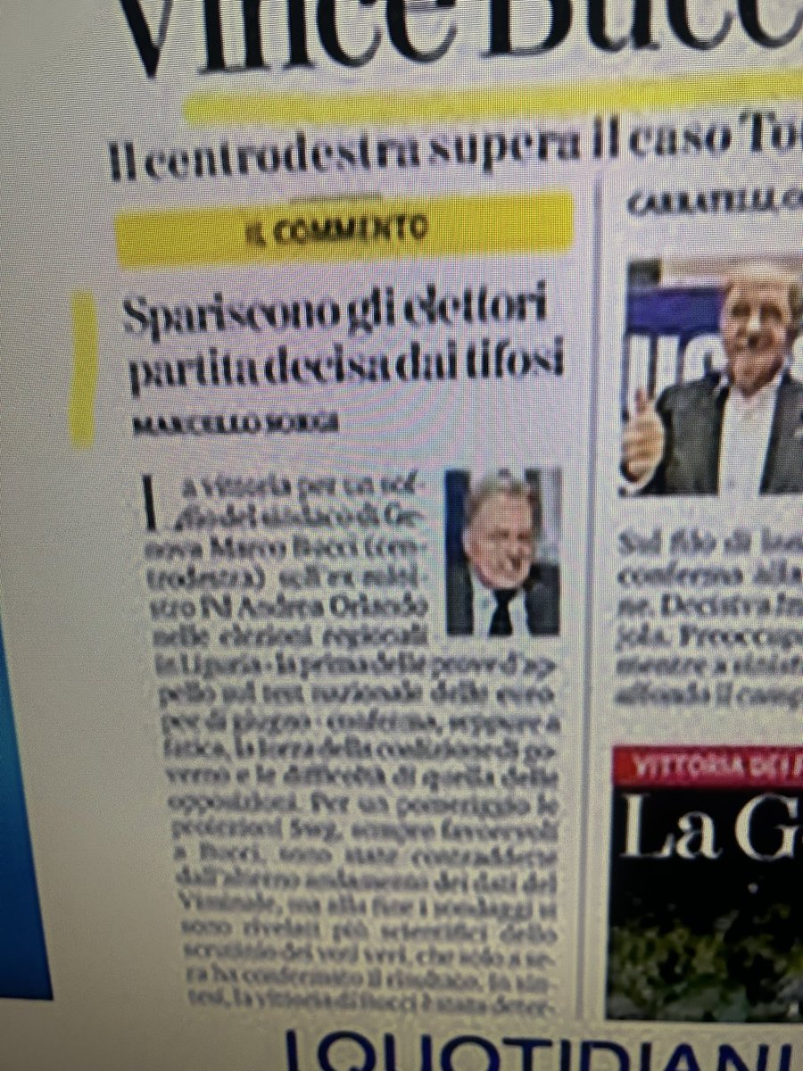 DavideSilvestr6's tweet photo. Per il compagno #Sorgi, vince il #centrodestra ed è subito “crollo dell’affluenza” vincono i tifosi. #Liguria #compagniapezzi https://t.co/GxB2gv2nEk