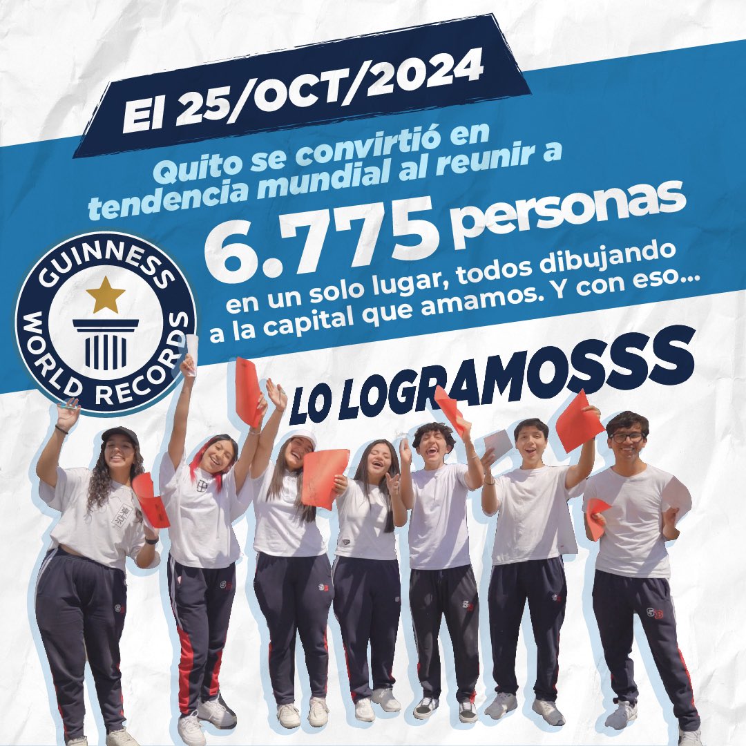 MetrodeQuito's tweet photo. 🚇 #ElMetroDeQuitoRenace | ✨ Quito hace historia y el Metro es parte de ello. El 25 de octubre del 2024, rompimos un Récord Guinness 🏅 con 6.775 personas dibujando la imagen de nuestra ciudad para el 🌍.
@EPMQuitoTurismo @gwr_es 
#QuitoRenace https://t.co/lOeAvmPKBt