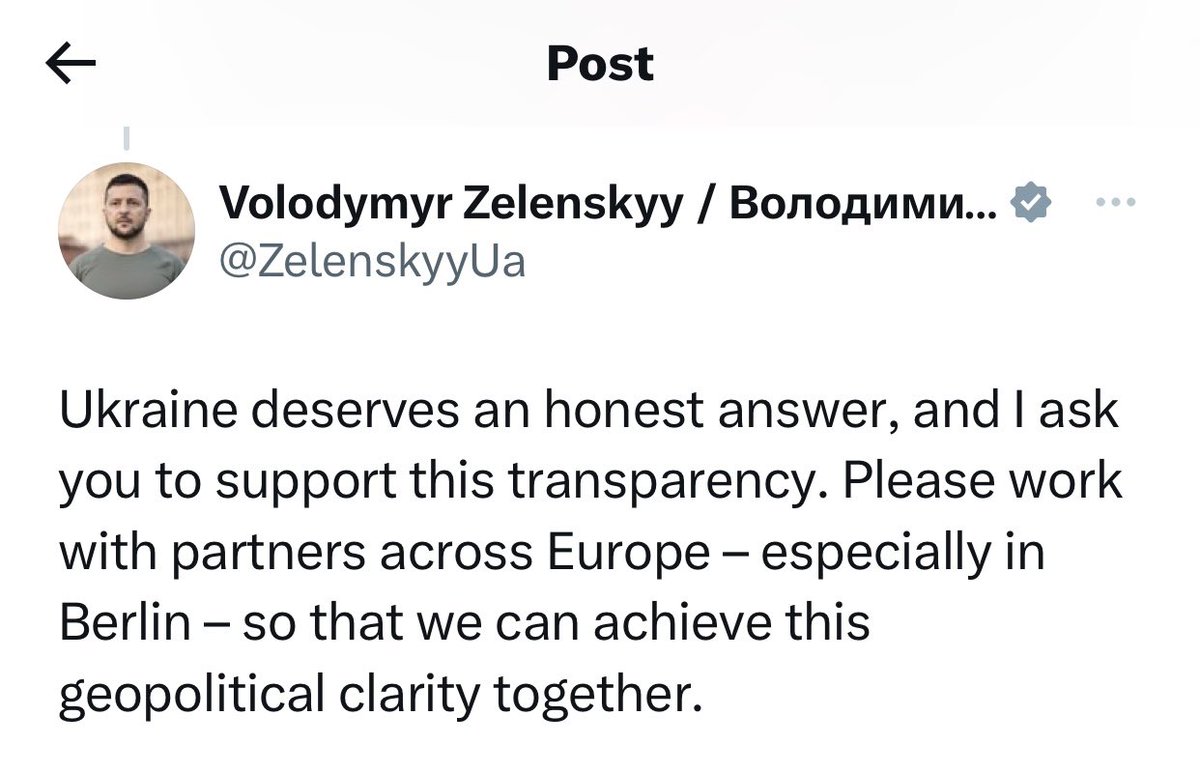 Selenskiy benennt den deutschen Kanzler explizit als das Hindernis bei der Umsetzung des ukrainischen Friedensplans und bittet die anderen europäischen Staaten auf Berlin Einfluss zu nehmen. Tiefer ist kein Bundeskanzler seit 1949 gesunken.
