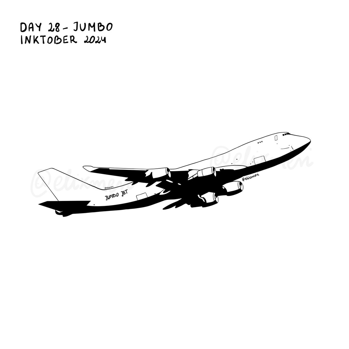 elixmeri's tweet photo. Day 28- Jumbo
Jumbo Jet aka Boeing 747
#Inktober #inktober2024 #inktober2024jumbo #inktoberday28jumbo #digitalart https://t.co/9kexIaPlNq