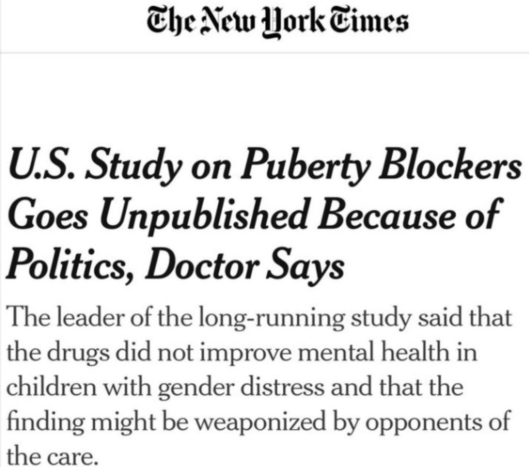 “Trans-Activist” Dr. Johanna Olson-Kennedy chose to let children be irreversibly harmed rather than admit her NIH $9.7M funded study failed to show any positive result of administering children puberty blockers.

Instead, she refused to release the results.

This was disgraceful.
