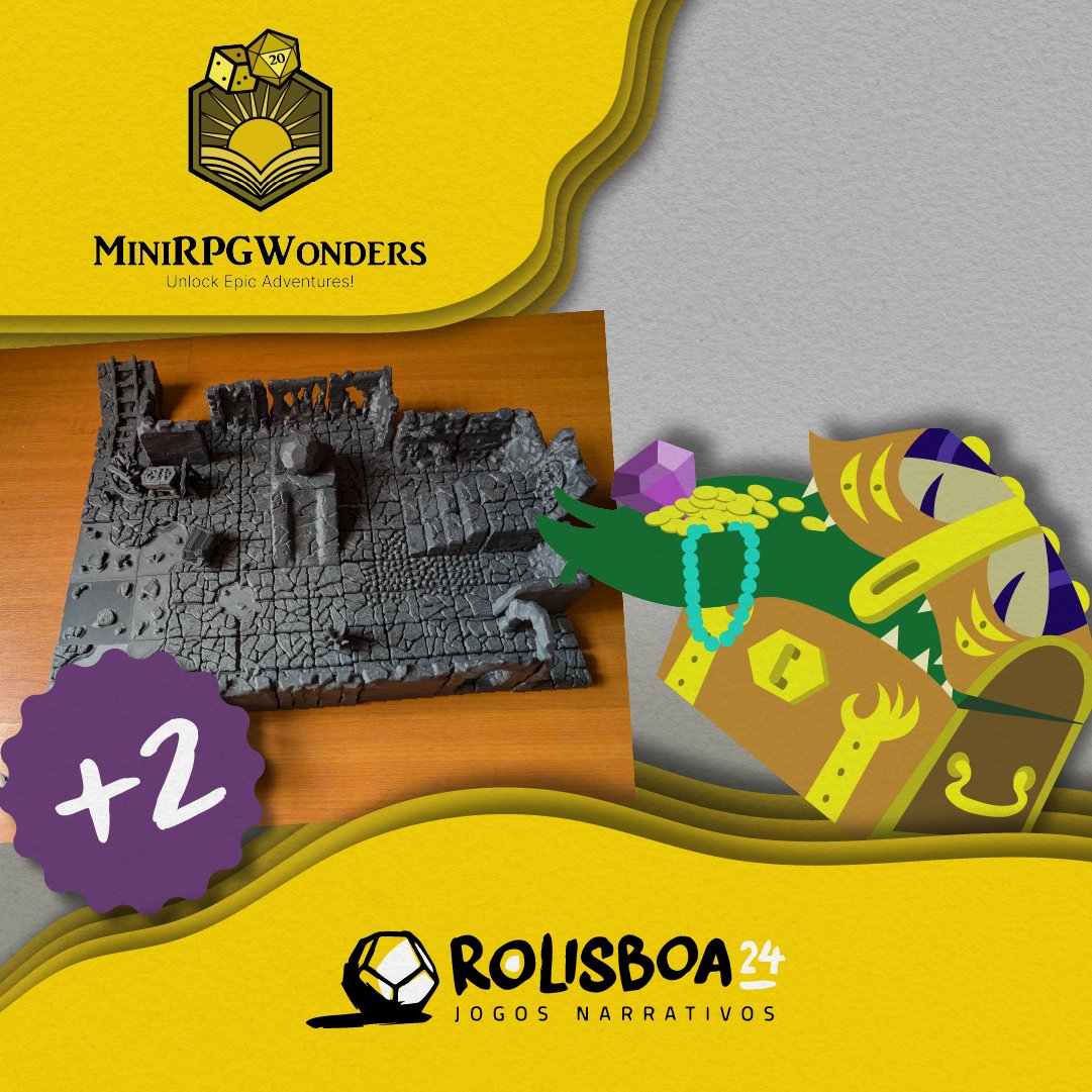 Caros aventureiros, a @minirpgwonders  contribui para a edição deste ano como apoiante do nosso baú com:
- 1 conjunto de terreno modular;
- +2 surpresas.

#rolisboa #rlx #blx #minirpgwonders