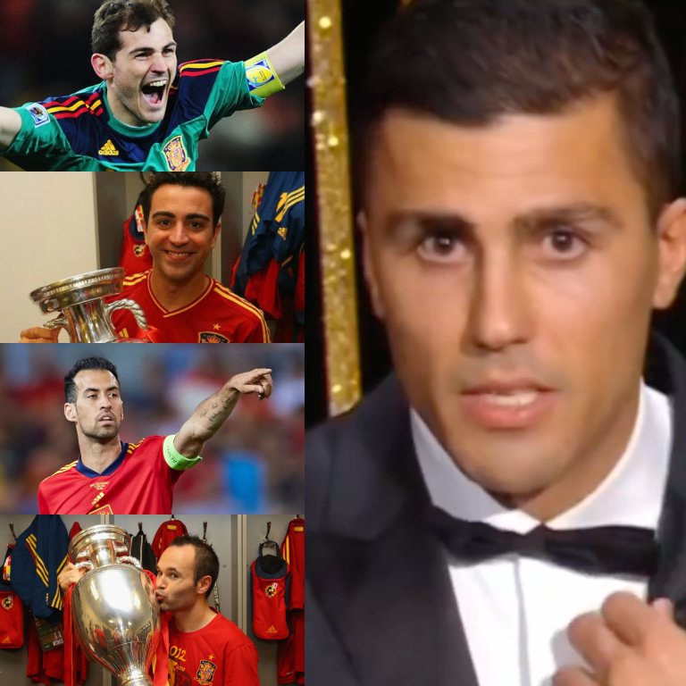 InvictosSomos's tweet photo. — RODRI: "No es una victoria mía, sino también del fútbol español. Creo que hoy se ve recompensado el fútbol español. Tantos futbolistas que no lo han ganado y que lo han merecido, como Xavi, como Iniesta, como Iker, como Busi, como otros tantos otros. Esto es una victoria del fútbol español y, sobre todo, de la figura del mediocentro". 

Era su noche. Era su momento de gloria como ganador del Balón de Oro. Sin embargo, Rodri no desaprovechó la oportunidad para rendirles un homenaje a leyendas de España y para hablar de su posición, la cual durante muchísimas décadas ha sido infravalorada. 

Grandeza y señorío en estado puro. 

UN CABALLERO DEL FÚTBOL.