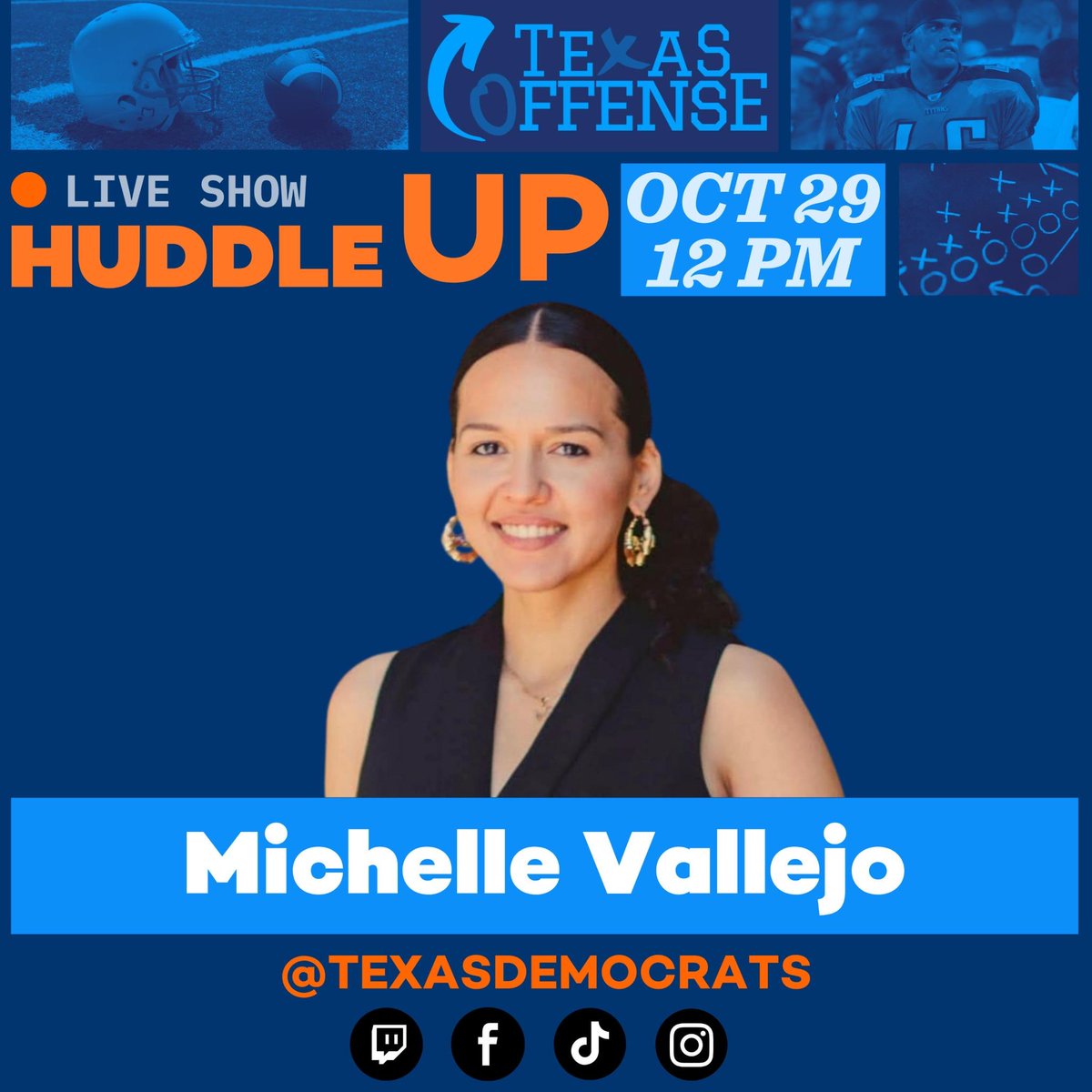 texasdemocrats's tweet photo. HUDDLE UP: TX-15 is one of the most competitive Congressional races in the country, and could be the difference in giving Democrats the majority in the U.S. House!

Join us and @MichelleVforTX on tomorrow at 12PM CT🏈 

#TXDems | #HuddleUp | #TXOffense https://t.co/m7YTlQuWTH