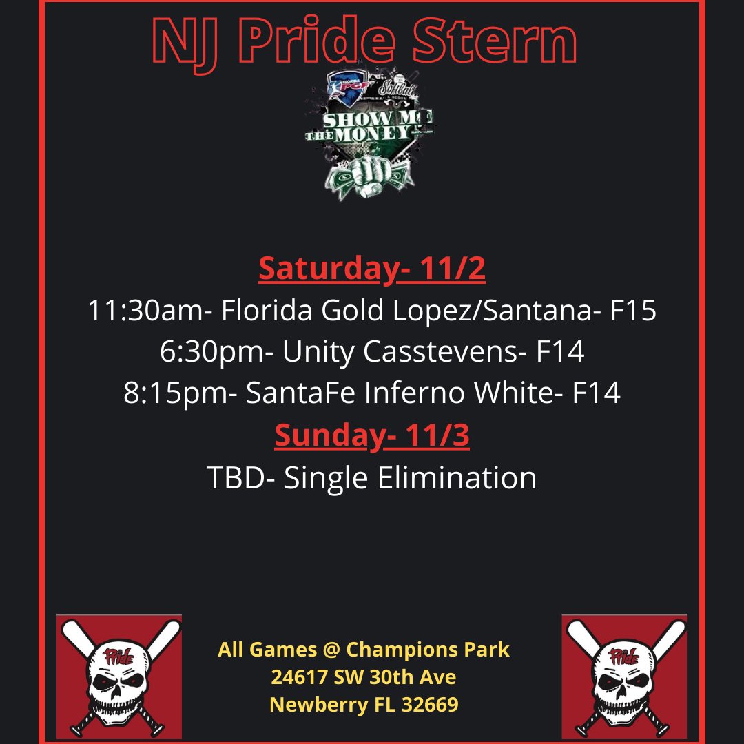 Catch us down in Newberry, Florida this weekend at Show Me The Money Tournament! ⬇️⬇️ <a href="/NJPrideGold/">NJ Pride Softball</a> <a href="/AshleyDeYoung16/">ms. ashley deyoung</a>