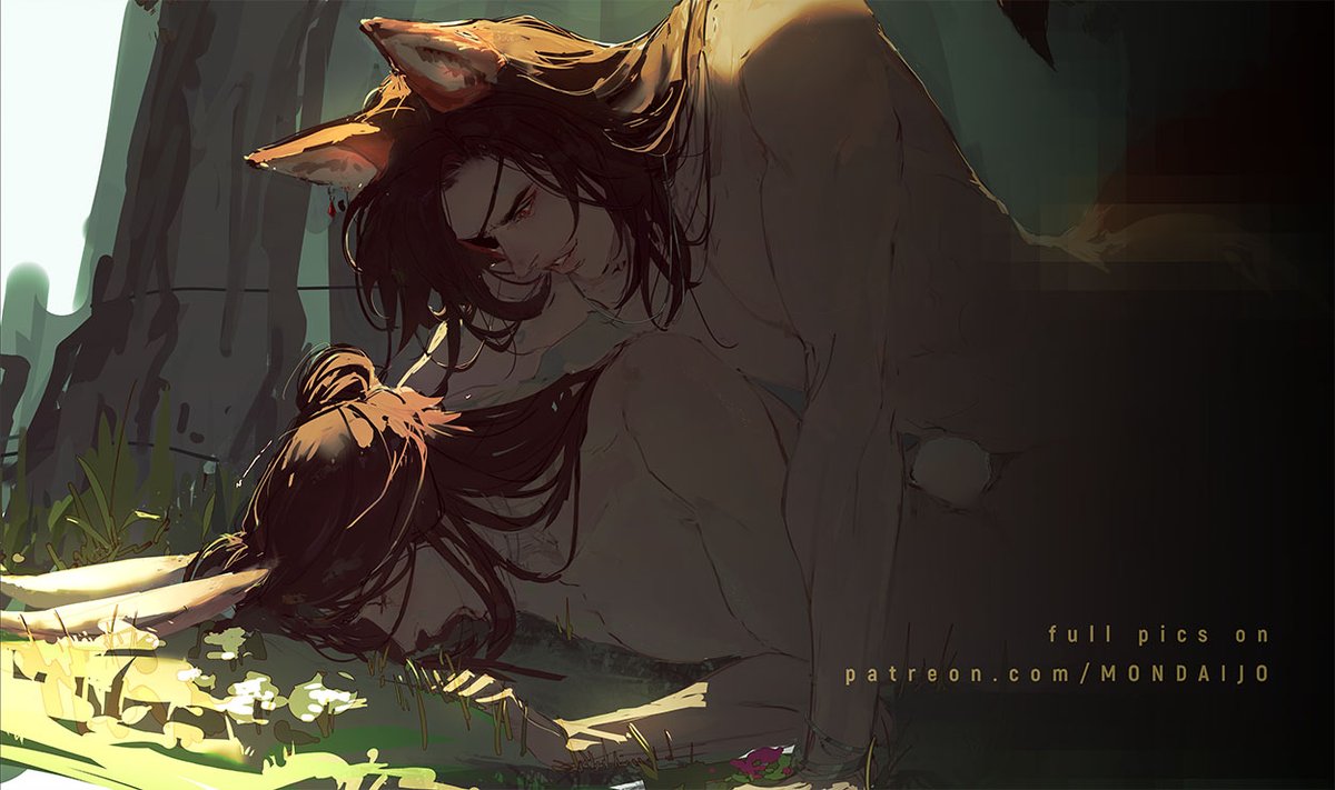 mondaijo's tweet image. fox hc x bunny xl frolicking in the prairie 🦊🐰 #tgcf 
full pics on p/atreon ✨