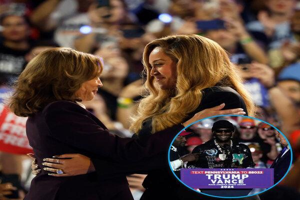 ATLBlackStar's tweet image. Beyoncé and Kelly Rowland rally in Houston to endorse Kamala Harris for President. #Election2020 theshadowleague.com/leveon-bell-tr…