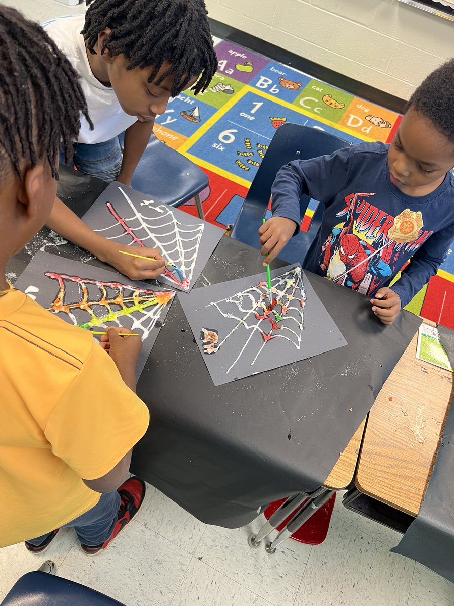 MsChristian11's tweet photo. A splash of color and texture! Salt and watercolors transform a simple spider web into a stunning masterpiece. 🕸️😎🧡 @LVESCHOOL https://t.co/s3ygGBj4Yv