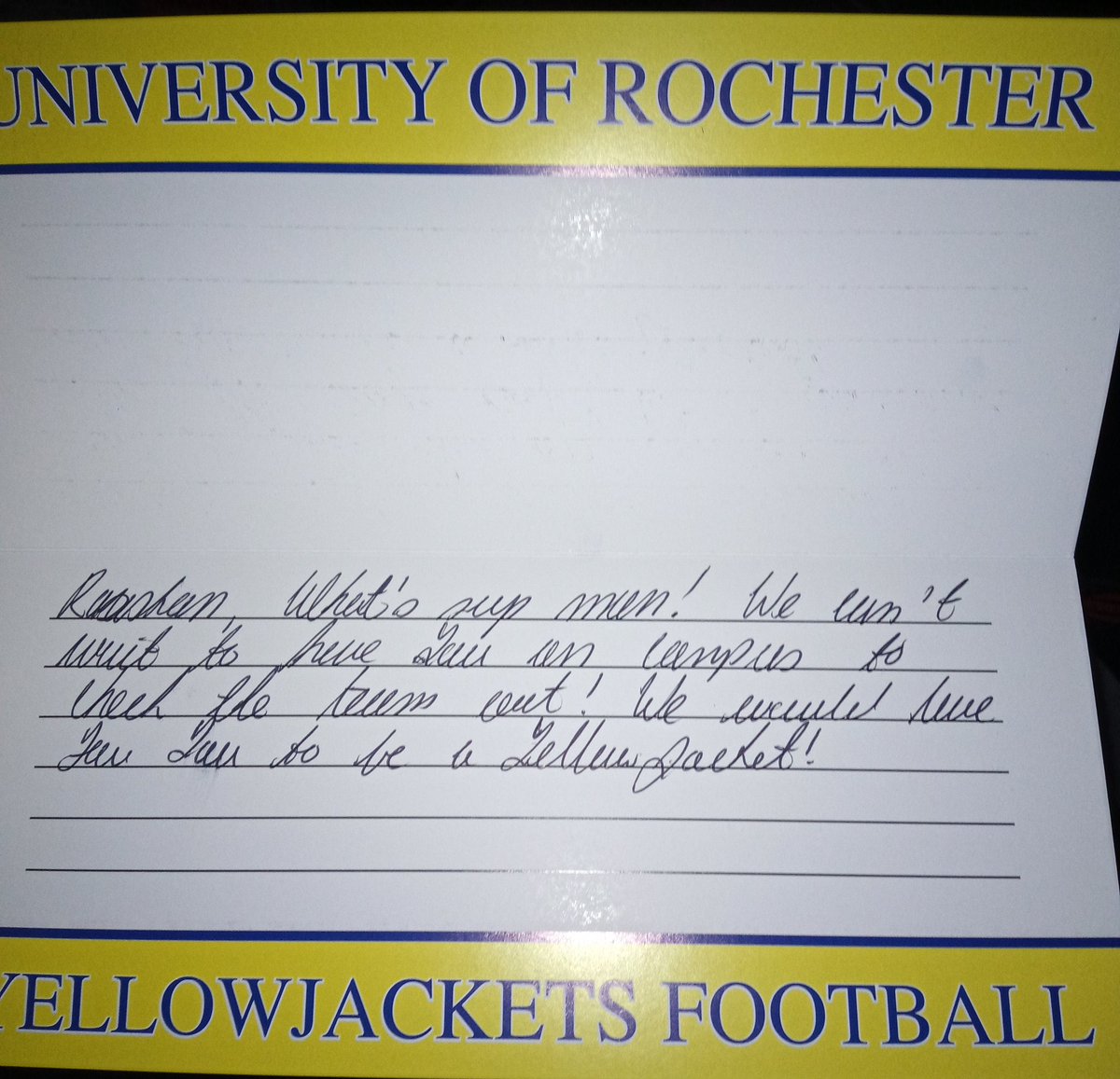 So thankful to receive my first ever college football interest letter from Rochester University.
<a href="/CoachEdDunn/">Coach Dunn</a> <a href="/CoachJordan215/">Coach Jordan</a> @MLKCoachMalik <a href="/CoachE_Philly/">Eric Moran 🏈</a>