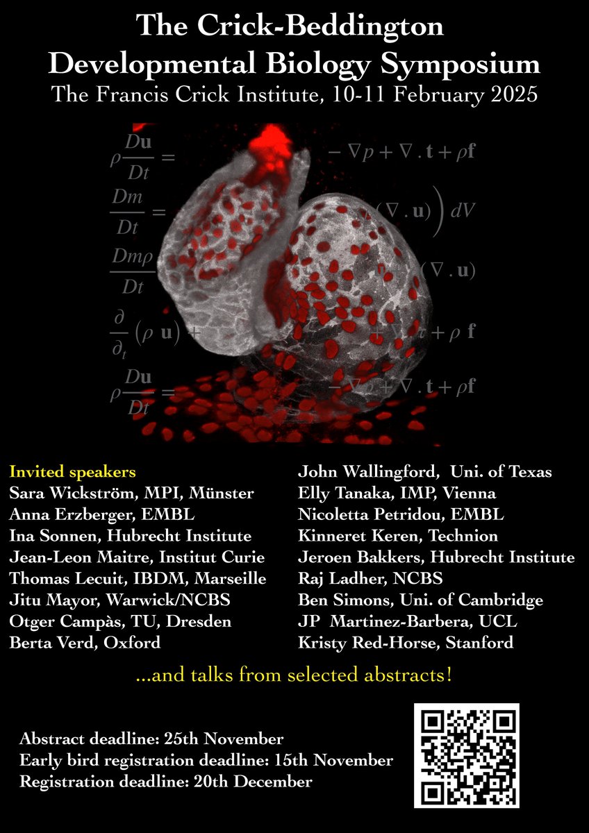 Rashmi Priya (@_priya_r) on Twitter photo Meeting alert! Registration deadline 15th November! Join us next year <a href="/TheCrick/">The Francis Crick Institute</a> in London for The Beddington Dev Bio symposium. A stellar lineup of speakers, additional talks to be selected from submitted abstracts. You don't want to miss this
crick.ac.uk/whats-on/the-3… Meeting alert! Registration deadline 15th November! Join us next year <a href="/TheCrick/">The Francis Crick Institute</a> in London for The Beddington Dev Bio symposium. A stellar lineup of speakers, additional talks to be selected from submitted abstracts. You don't want to miss this
crick.ac.uk/whats-on/the-3…