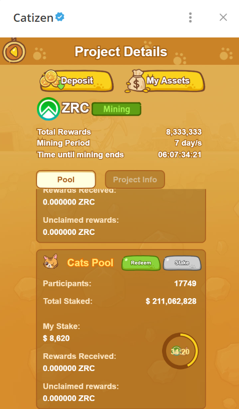 เกมแมวมีให้ Stake โดนให้ใช้เหรียญ CATI หรือแมวภายในเกม
โดยแมวผม เลเวล 302 มีมูลค่า = 8,600$ ตามรูปเลยครับ

t.me/catizenbot/gam…