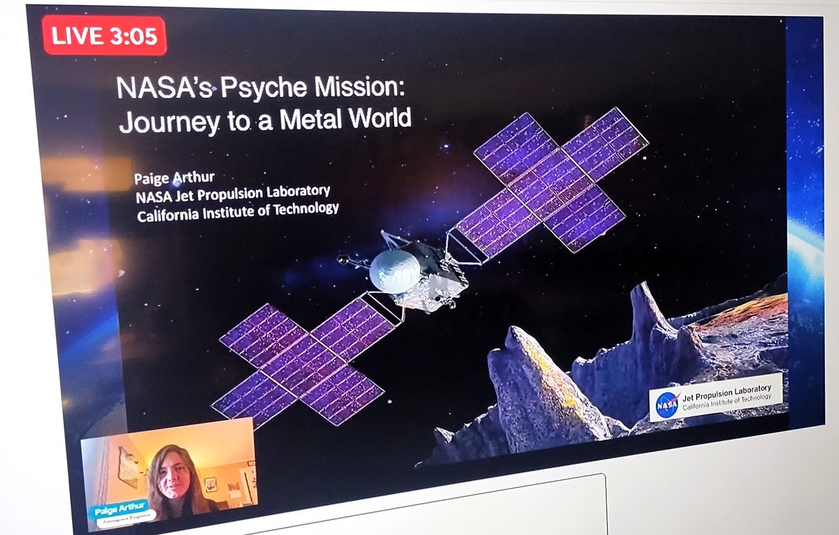 paulkantz's tweet photo. My homeroom participated in a fascinating @EBTSOYP session today with Paige Arthur of @NASAJPL. We learned about her work on @MissionToPsyche: a spacecraft on its way to the asteroid belt to study an asteroid made of metal. @SchulzePanthers @IrvingISD https://t.co/BDehRtymgC