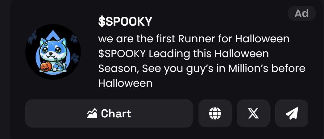 SpookySui's tweet photo. $SPOOKY

Dex Ads Working, We will adding Boost Step by Step. Accumulating area in $SPOOKY SUI 👻

Chart: https://t.co/rREgvpruqL

Tg: https://t.co/3iUCpGqsEO

#SUI #HALLOWEEN #SPOOKY https://t.co/BOc500Y4C5