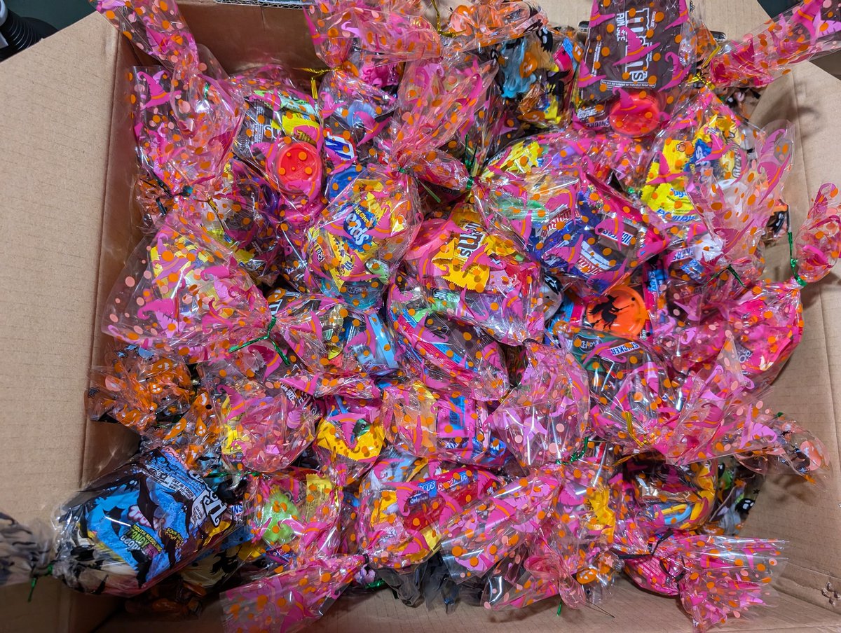 My daughter and I just made like 120ish trick or treat bags. Each bag got a PlayDough, a sticker, a Pop-It, a squishy, and at least 5 pieces of candy. <a href="/MeikoshiTTV/">Meikoshi</a> was my first trick or treated and got to scavenge what was leftover in the candy. It was definitely slim picking lol