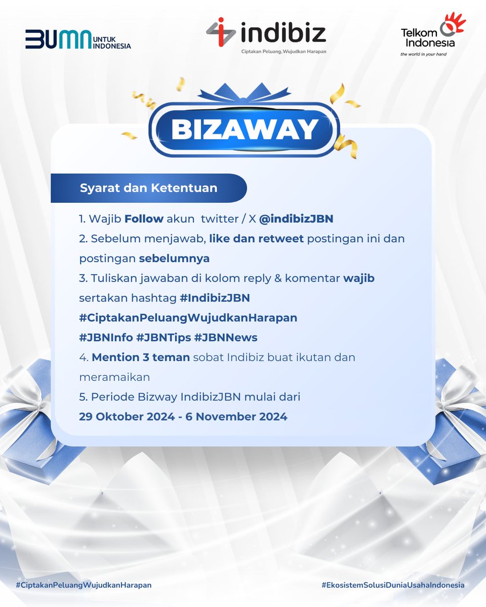 IndibizJBN's tweet photo. #BIZWAYTIME
Dapatkan hadiah saldo LinkAja total 200ribu dengan 
menebak dadu yang tepat menuju super promo indibiz
Jangan sampai terlewat 1 syarat pun, 
karena minbiz siap memantau terus.

#indibiz #indbizJBN #CiptakanPeluangWujudkanHarapan #JBNTips #JBNInfo #JBNNews #Giveaway https://t.co/nPTlpYLOCq