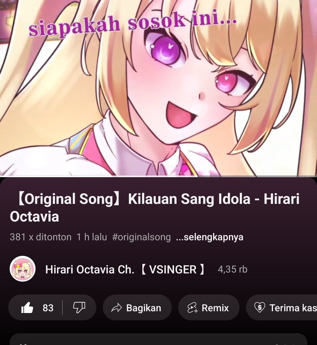 HirariOctavia's tweet photo. Halo semuanya~ 
Hayooo siapa yang disini belum mendengarkan lagu original songnya hira~
Ayo di dengar lagunya sudah ada di berbagai platfrom loh, 
Dan jika lagu ini tembus 1k di MV nya hira, hira bakal upload versi instrumentalnya. Jadi didukung terus ya~
https://t.co/1q8h7gGpDH https://t.co/q5dhUGiGGR