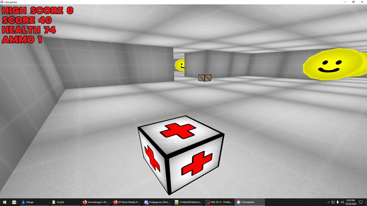 BoringDevKate's tweet photo. I ported another one of my old Wii homebrew games to love2d (meaning that you can run it on a range of handhelds etc).

It's the most barebones fps imaginable lol. It's playable tho, it's only 200kb, and you get it as a free bonus when you get lilgunbois on steam. https://t.co/HsUjva5Aih