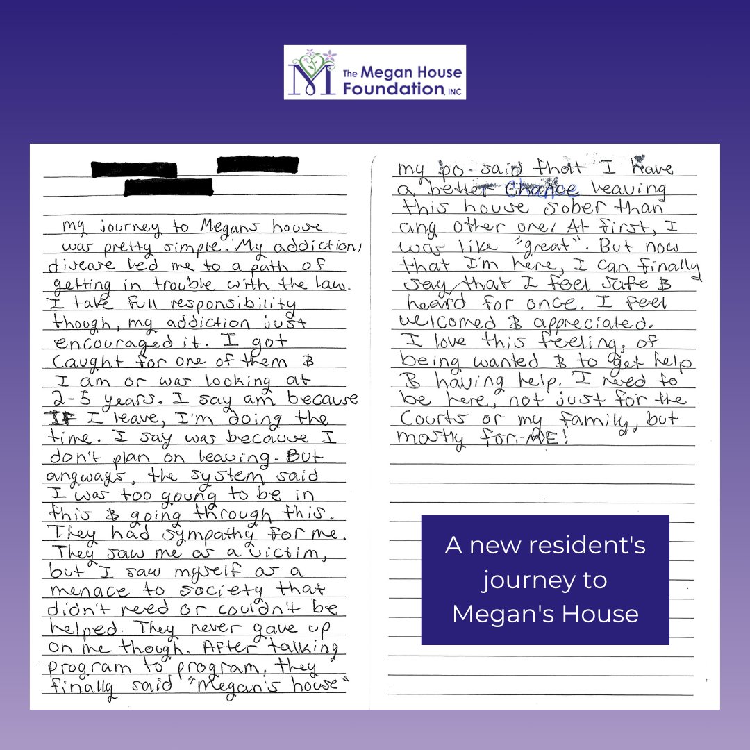 TheMeganHouse's tweet image. One of our residents reflected on her journey to our #RecoveryProgram. 💜 

#SUD #SUDRecovery