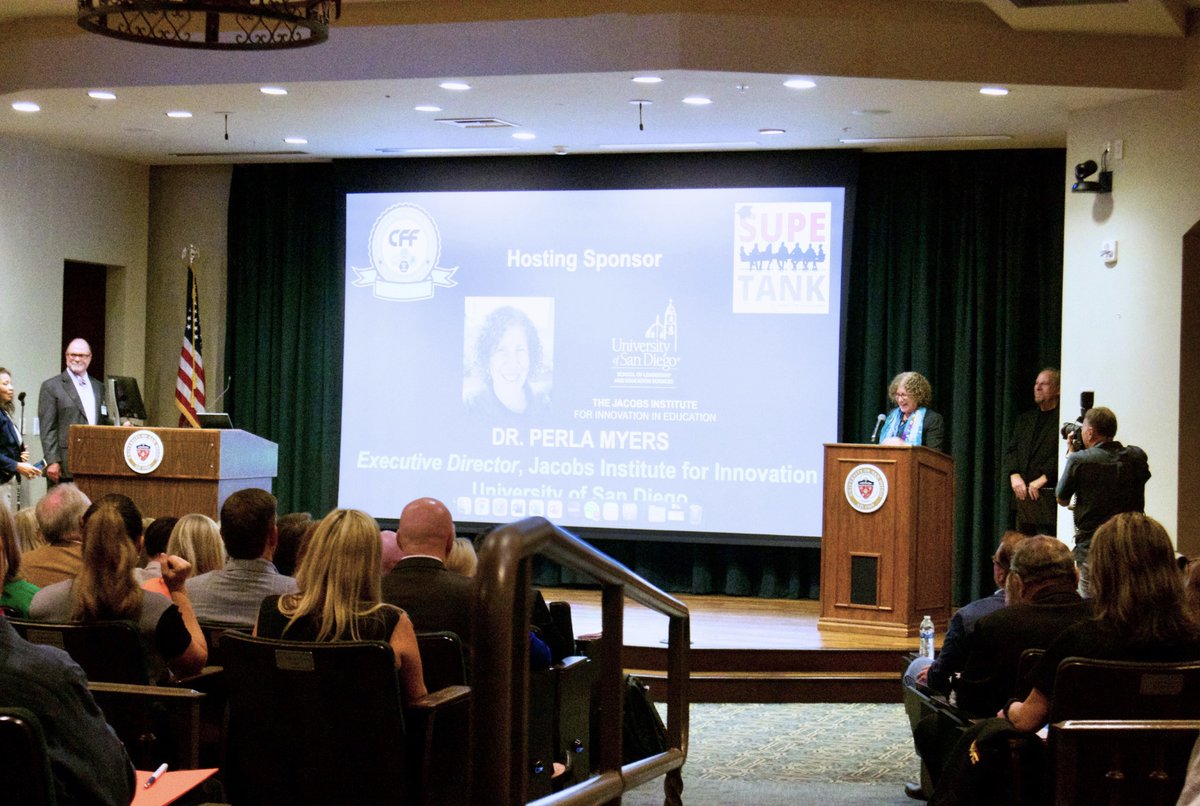 USD_JI's tweet photo. The Classroom of the Future Foundation hosted Supe Tank 4.0 at The Jacobs Institute, where nine San Diego superintendents pitched innovative programs in just 5 minutes each! 🙌 An inspiring evening, sparking fresh ideas for education's future. 🌟 https://t.co/CzUatlROyD