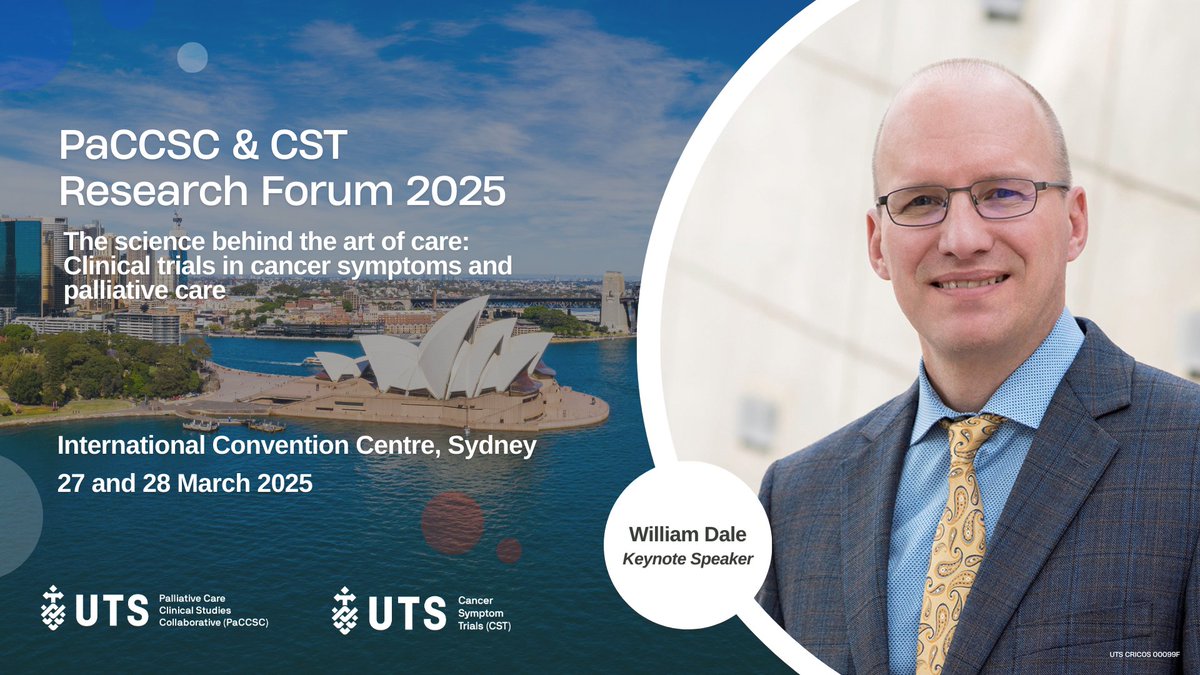 Meet international keynote speaker, Professor William Dale, expert in #GeriatricOncology, at the PaCCSC &amp; CST Research Forum 2025. Early bird registrations are open: uts.edu.au/paccsccst2025. #PaCCSCCST2025 #PalliativeCare #CancerResearch