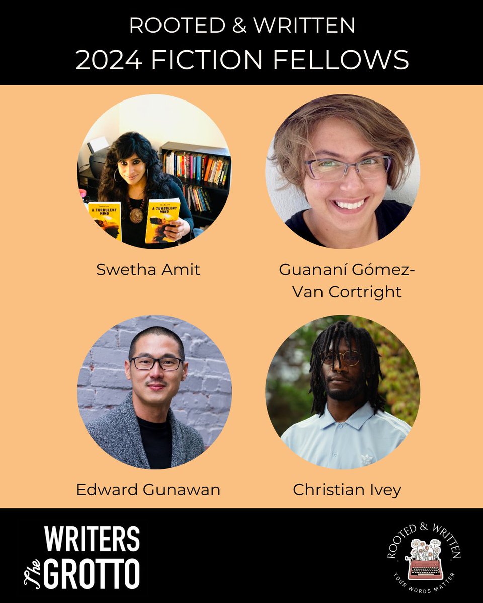sfgrotto's tweet photo. Meet our 2024 Rooted & Written fiction fellows: Swetha Amit, Guananí Gómez Van Cortright, Mark Flores, Arely Miranda González, Edward Gunawan, Christian Ivey, Gi Jariya, and Giorlando Madureira de Lima.
https://t.co/idRdmDKcgW
#RootedWritten #BipocWriters https://t.co/cpvaqGbTTF