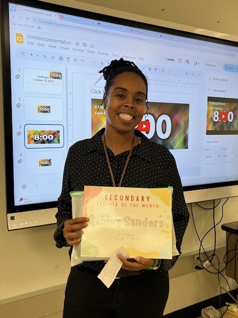 Congratulations to Ms. Sanders! LISD's ELAR Teacher of the Month!