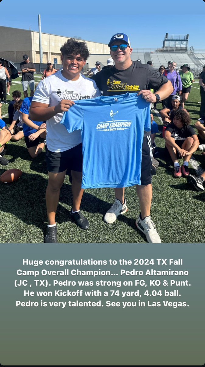 Pedroaltam10's tweet image. I had a great experience at @Chris_Sailer kicking camp and I was blessed to win the kicking camp #Vegas