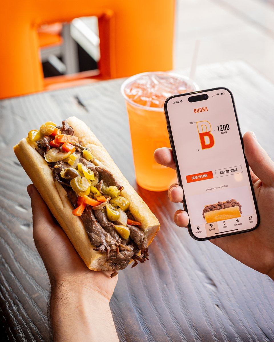 The new Buona app is here!
📲 Buona.com/Rewards

New Buona Rewards members get a FREE Italian Beef 24 hours after signing up.

Earn points with every order and enjoy delicious perks, score exclusive delivery pricing, and unlock rewards with fun challenges. And there’s so