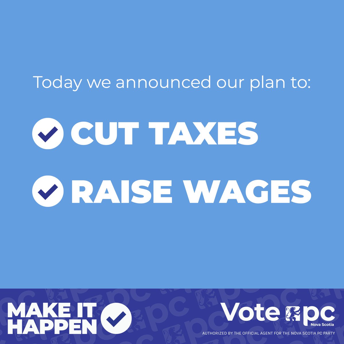 Today our PC team announced our plan to help workers catch up by increasing the minimum wage to $16.50/hr and cutting income tax by increasing the basic personal amount from $8,744 to $11,744. Our PC team will keep making it happen for hard working Nova Scotians.
