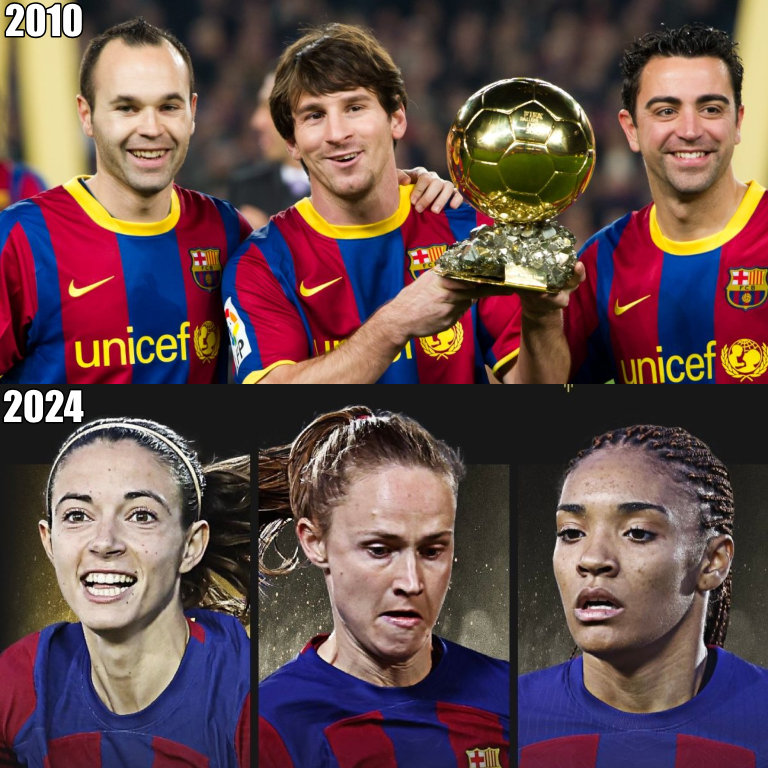 InvictosSomos's tweet photo. Saluden al único club que ha tenido a 3 FUTBOLISTAS en una misma terna del Balón de Oro, tanto en el fútbol masculino como en el fútbol femenino. En 2010, fueron Lionel Messi, Andrés Iniesta y Xavi Hernández. Y hoy, en 2024, Aitana Bonmatí, Caroline Graham y Salma Paralluelo repitieron la hazaña. Son cosas que solo están al alcance del FC Barcelona. ORGULLO CULÉ.