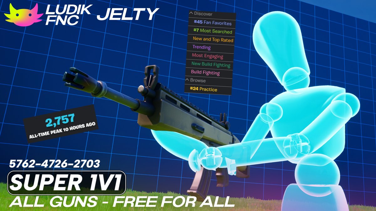 LudikFNC's tweet photo. Semana fuerte en nuestro nuevo mapa en colab con @JeltyTV 
 ⭐SUPER 1V1⭐
🌠5762-4726-2703🌠

#UEFN #SUPER1V1 #FortniteAbsoluteDoom #FortniteCreative https://t.co/xE8FTmuGuD