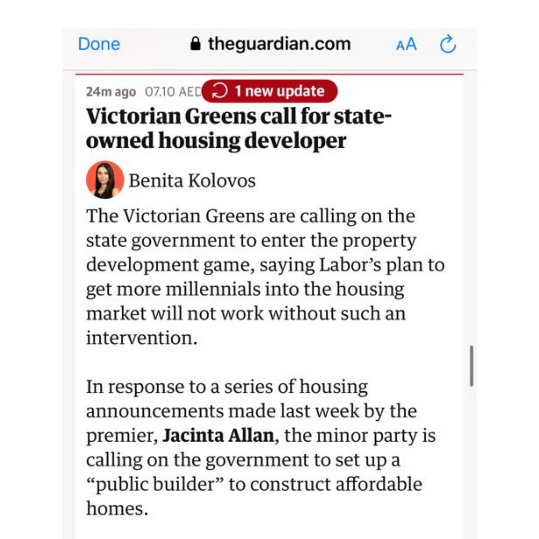 SamanthaRatnam's tweet photo. We can’t keep relying on property developers to fix the housing crisis.

That’s why @victoriangreens have announced our plan for a public builder: a not-for-profit building company, selling &amp; renting homes at prices people can actually afford.

This is the sort of change we need. https://t.co/y2ZM4obgJf