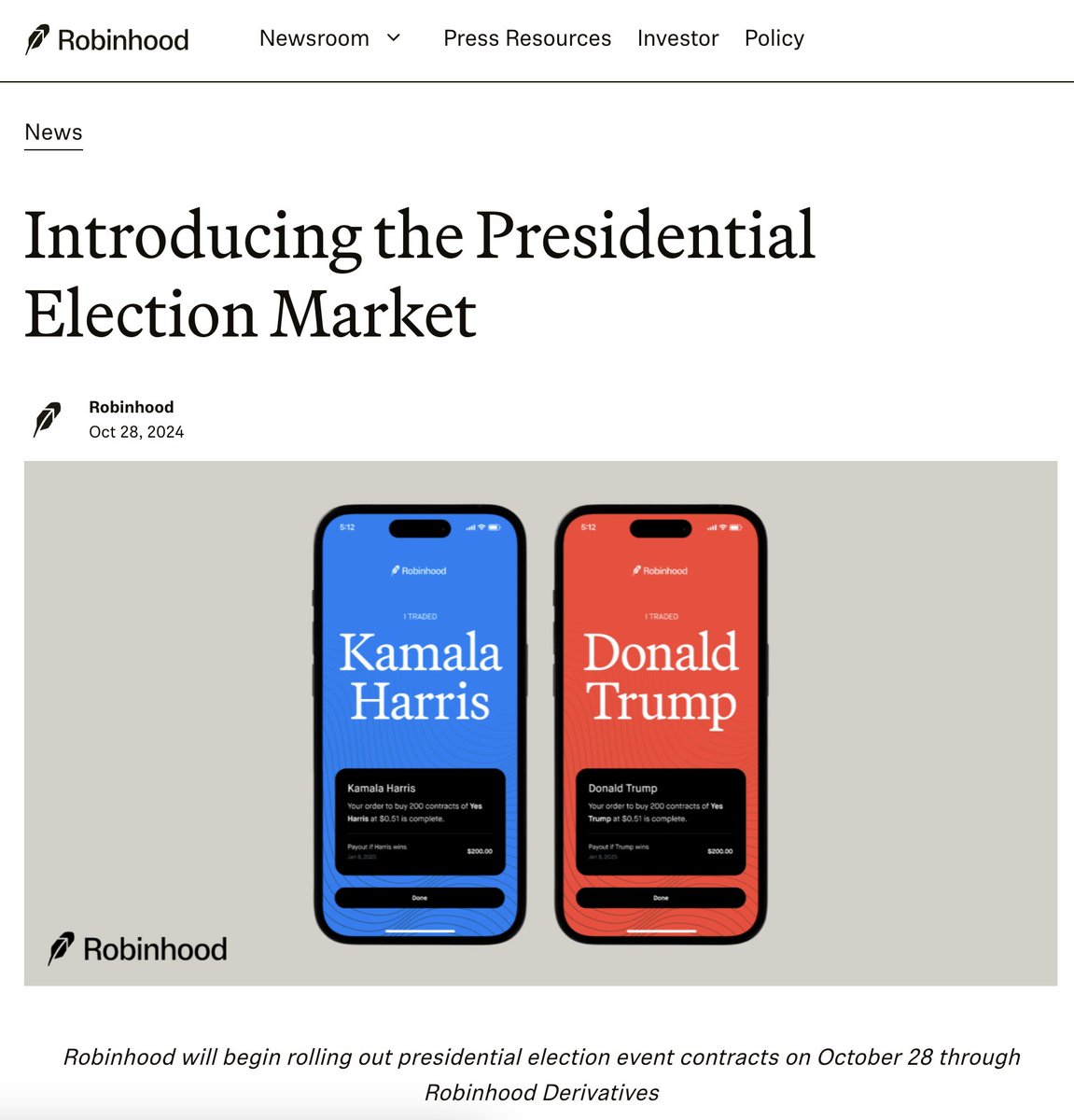 let me just put it out there on the record. This sounds like a downright horrible idea. It's one thing for <a href="/Kalshi/">Kalshi</a> to do this, in a more or less regulated fashion. It's an entirely other thing for <a href="/RobinhoodApp/">Robinhood</a> to do this.