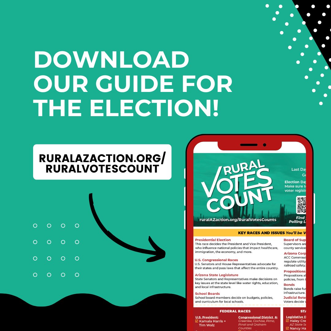 RuralAZAction's tweet image. The wording on ballot propositions can be overwhelming! Download our FREE guide for the "cliff-notes" about each prop and see our suggestion for how to vote. #ruralaz #arizona #votingguide 

Early mail-in ballots are due TOMORROW, Oct. 29th.