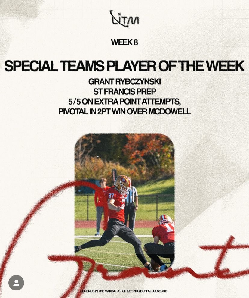 Grant Rybczynski (@grantrybczynski) on Twitter photo First kicker to get special teams player of the week!
<a href="/SFHSfootballNY/">SFHSFootballNY</a> <a href="/JerrySmith617/">Jerry Smith</a> <a href="/LITMINC/">Legends In The Making</a> <a href="/KohlsKicking/">Kohl's Kicking Camps</a> First kicker to get special teams player of the week!
<a href="/SFHSfootballNY/">SFHSFootballNY</a> <a href="/JerrySmith617/">Jerry Smith</a> <a href="/LITMINC/">Legends In The Making</a> <a href="/KohlsKicking/">Kohl's Kicking Camps</a>