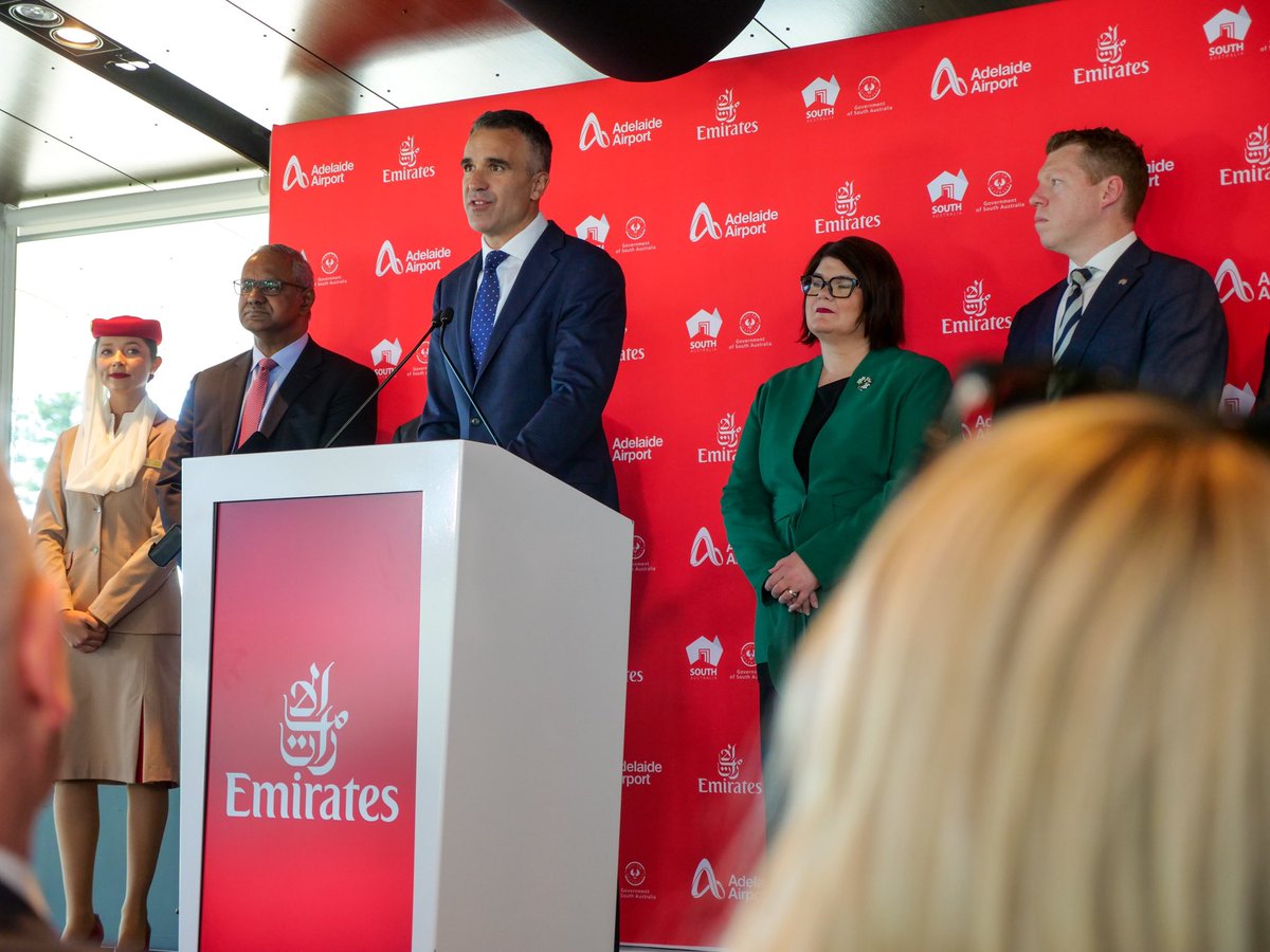 Peter Malinauskas (@pmalinauskasmp) on Twitter photo The return of Emirates' daily service to Adelaide is significant for South Australia.
We're not just welcoming back a world-class airline; we're re-opening South
Australia's doors to the world, showcasing our beautiful state to over 220,000 potential visitors each year. The return of Emirates' daily service to Adelaide is significant for South Australia.
We're not just welcoming back a world-class airline; we're re-opening South
Australia's doors to the world, showcasing our beautiful state to over 220,000 potential visitors each year.