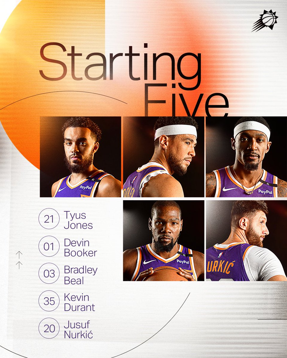 Suns's tweet photo. Starters vs. Lakers ☀️⬆️ https://t.co/dqTBvFrnMX