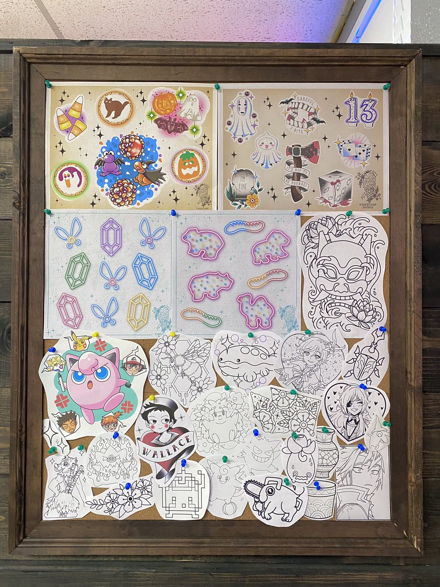 nwnerdart's tweet photo. new flash board at the shop, come let me give you cute tattoos 💖 https://t.co/LbDEwOmaX3