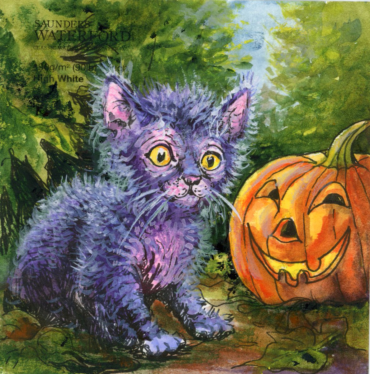 LifeImitatesDdl's tweet image. #doodlewashOctober2024 prompt: Werewolf Cat. Did you know ‘Lykoi’ means wolf, &amp;amp; their pink skin &amp;amp; weird hair patterns is why the ‘werewolf cat’ breed was given that name? #Hethrone Pigment Liner &amp;amp; Paul Ruben’s Floral Watercolor set on Saunders Waterford Rough. #paulrubensart