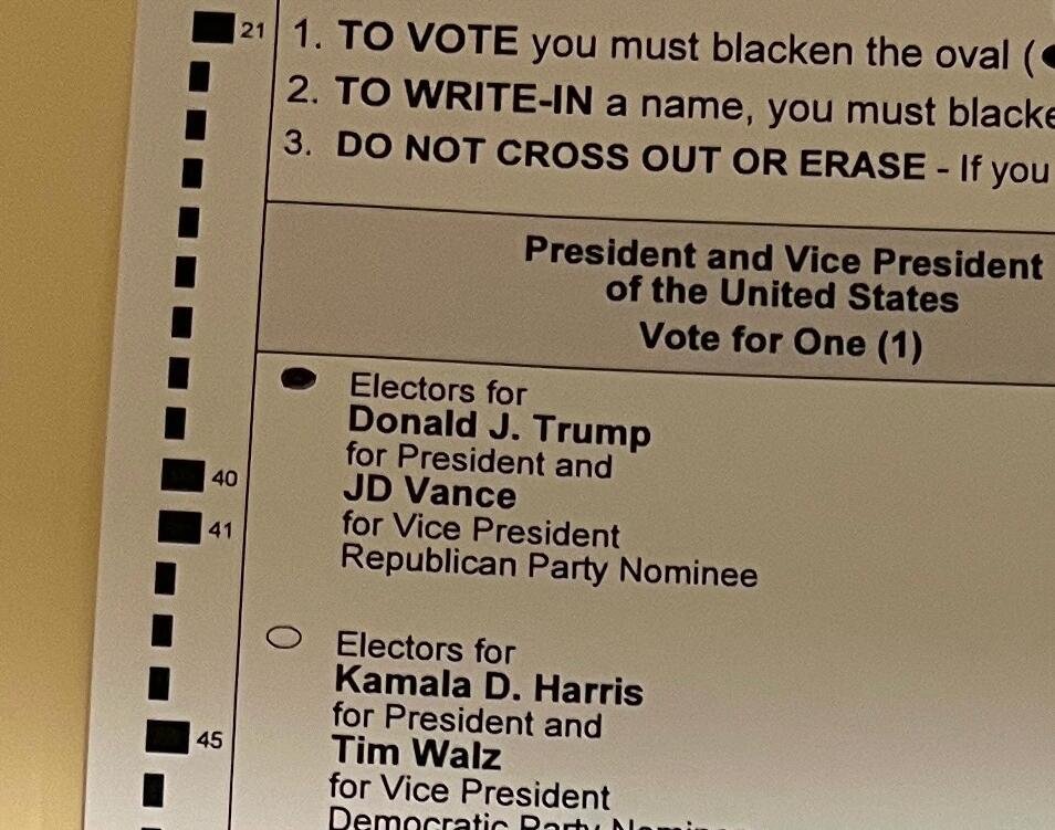 Voted for Trump on the first day of early voting.Voted almost two weeks ago, paper handwritten ballot, felt comfortable voting. Realized that each state's ballot was different, and our state's ballot put Trump first. ✌️🇺🇸🗳️
