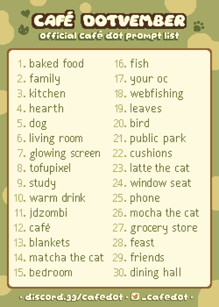 Cafe Dotvember begins on November the 1st! 
Join along with our Cafe Dot themed prompts, starting soon!