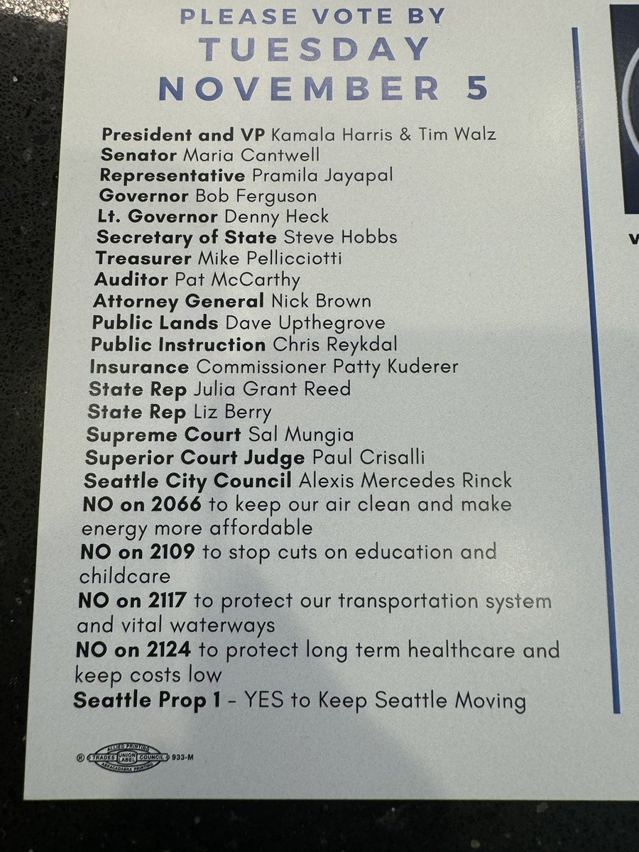 SarahReyneveld's tweet image. It’s that time. Time to vote in the most important election yet. Enjoyed getting out vote this past weekend as a PCO with the @36th and a volunteer with the No on 2117 campaign. My voting recommendations are the same as the 36th Districts Dems (see below) this year.       #vote