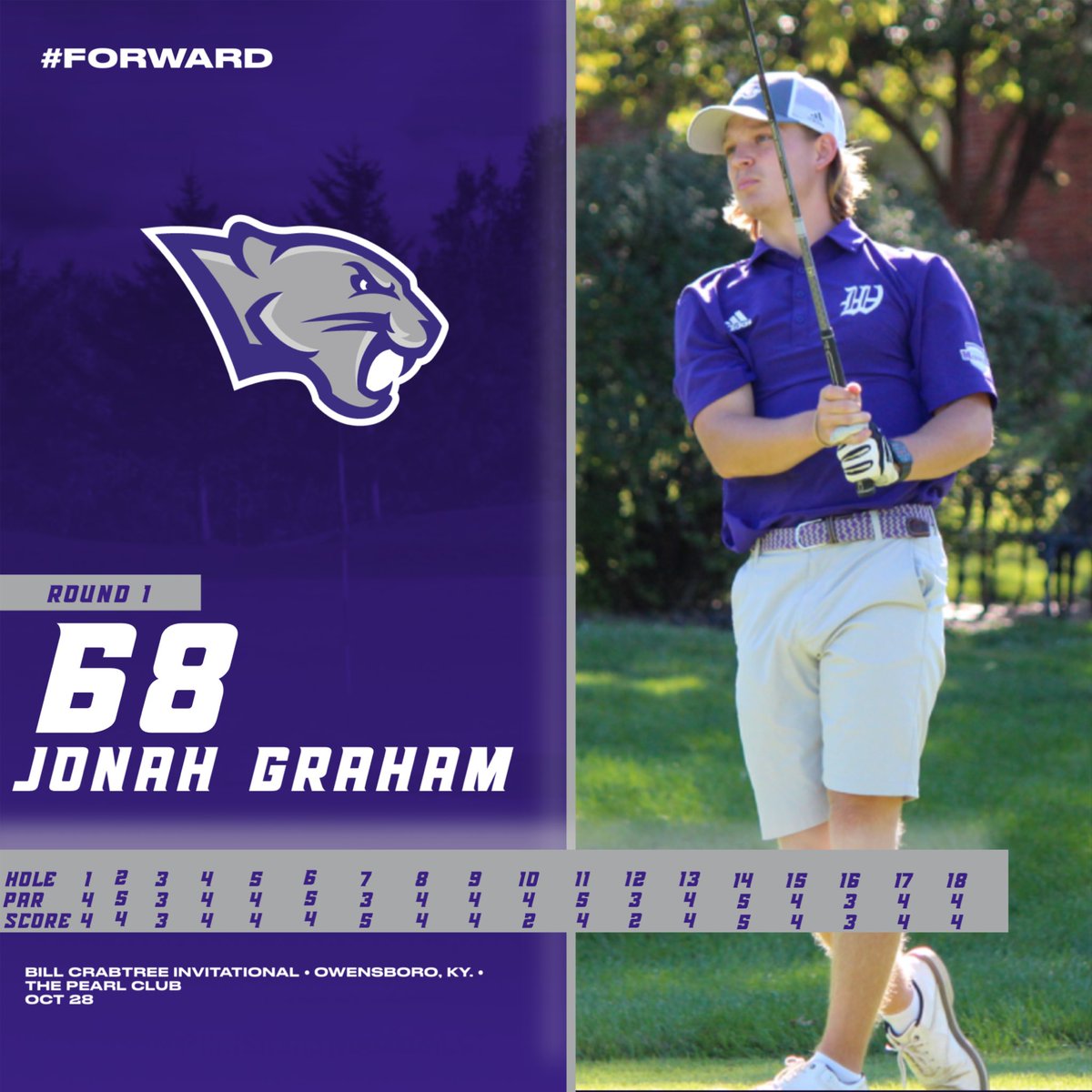 Jonah Graham posts an opening 68 to grab a share me of the lead at the Bill Crabtree Invitational. The Panthers are back at the Pearl Club for the Final Round tomorrow. 
#Forward