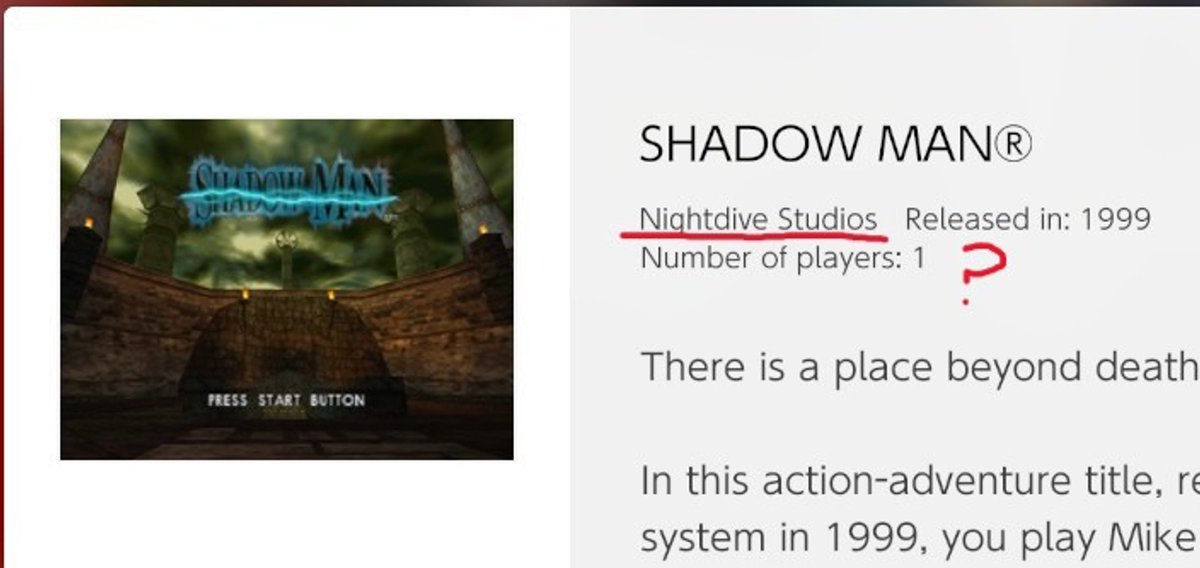 DanielGrayshon's tweet photo. 🤔 I'm not sure who is in charge of filling this information in on NSO, but we obviously didn't do the original versions of these games, and this isn't the first time this has happened.

Turok, Turok 2 and Shadow Man were originally published by Acclaim Entertainment. https://t.co/rs09Z3VTZQ