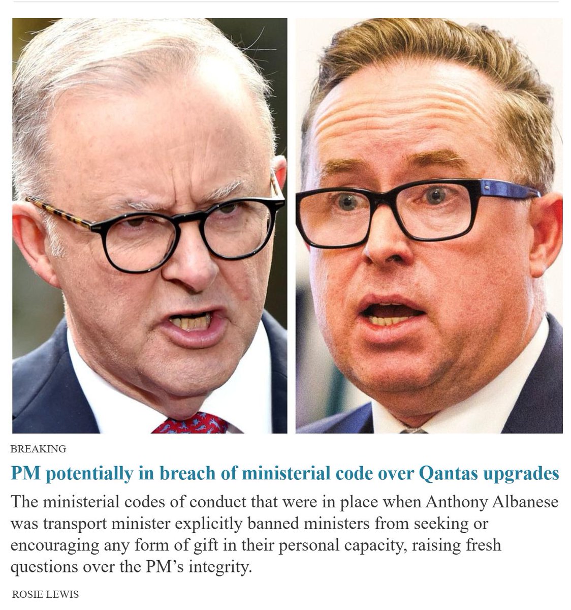MrsS2023's tweet image. #Albanese integrity is shot......

#TheLiarInTheLodge called the #Qantas CEO demanding upgrades and freebies.....

And watch him get nasty now, throwing mud at Mr Dutton and others.....