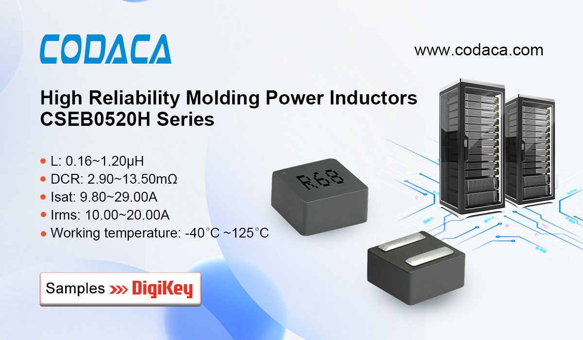 CODACA1's tweet photo. Designed with a magnetic shielded structure, CSEB0520H lightweight molding power chokes offer excellent EMI resistance and ultra-low buzz noise.

Qualified with AEC-Q200, these high-quality chokes greatly enhance efficiency for power supply systems.

#electronics #design https://t.co/zxHp042jAg