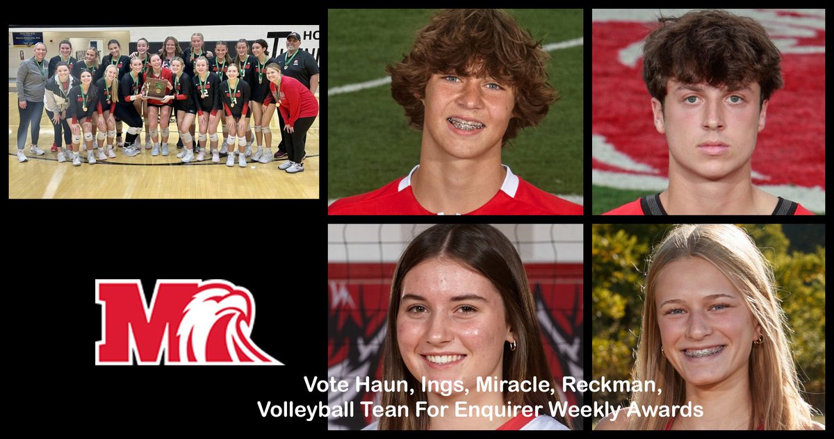 Milford_Eagles's tweet photo. It's time for another week of voting as Carter, Carter, Grace, Katie and our district champs girls volleyball team all need YOUR votes for Enquirer weekly awards! Vote now through 4pm on Friday.  https://t.co/SEleW3icky @milford_msoc @milfordgirlscc @milfordEagleTDC @milfordvball https://t.co/TPRQ01EoBL