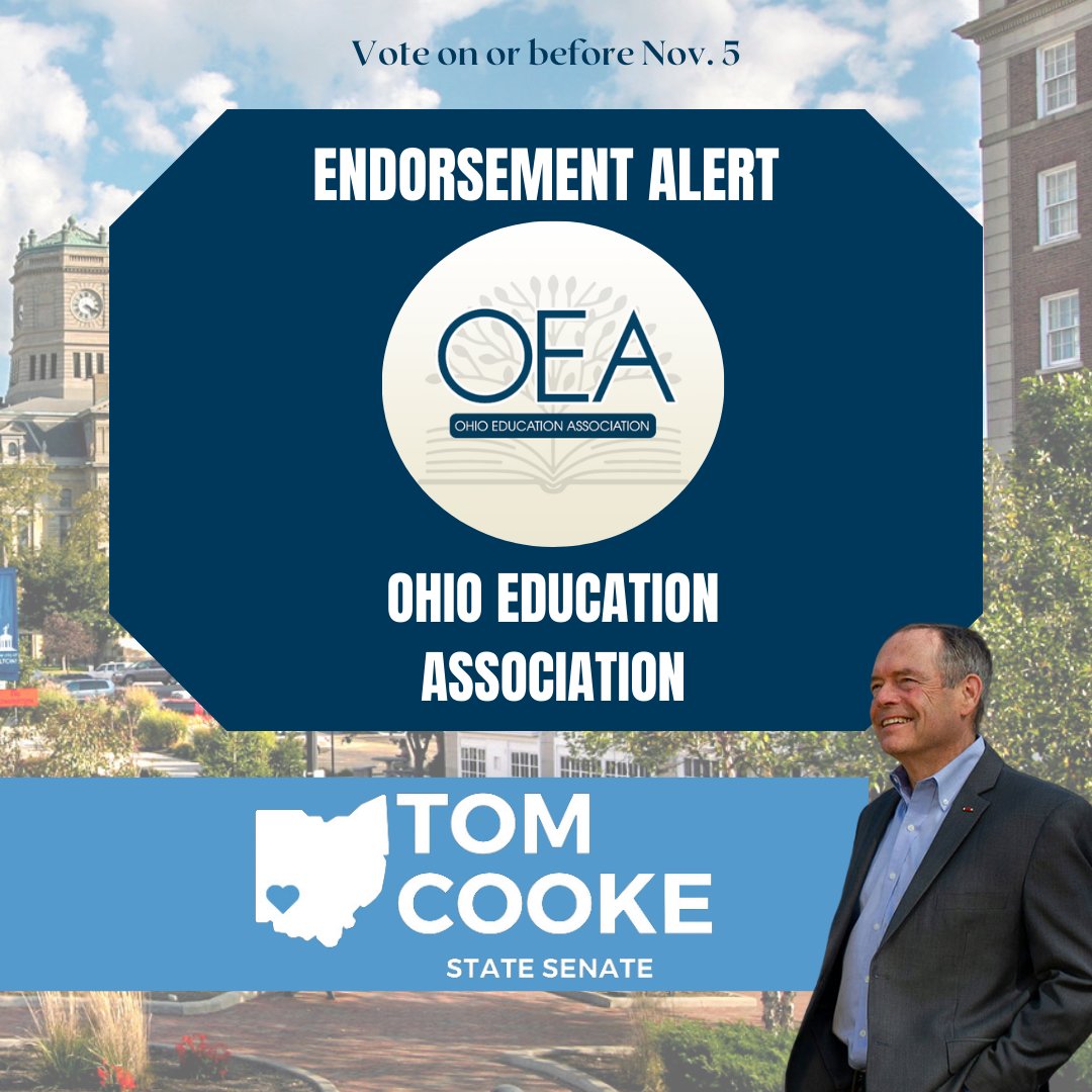 TomCookeforOhio's tweet photo. Thank you to the Ohio Education Association @OhioEA  for endorsing me as Ohio District 4's state senator! I will fight to protect public education in Ohio! https://t.co/DSuUMhsmjC